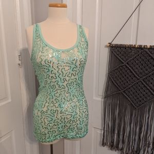 Teal Sequent Lace Sheer Tank